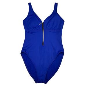 Lauren Ralph Lauren Swimsuit Womens Size 8 Cobalt Blue Gold Zip One Piece Resort